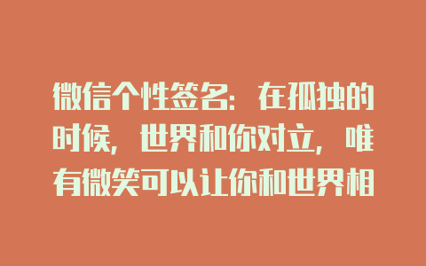 微信个性签名:在孤独的时候,世界和你对立,唯有微笑可以让你和世界相拥