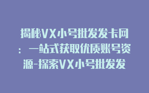 揭秘VX小号批发发卡网:一站式获取优质账号资源-探索VX小号批发发卡网
